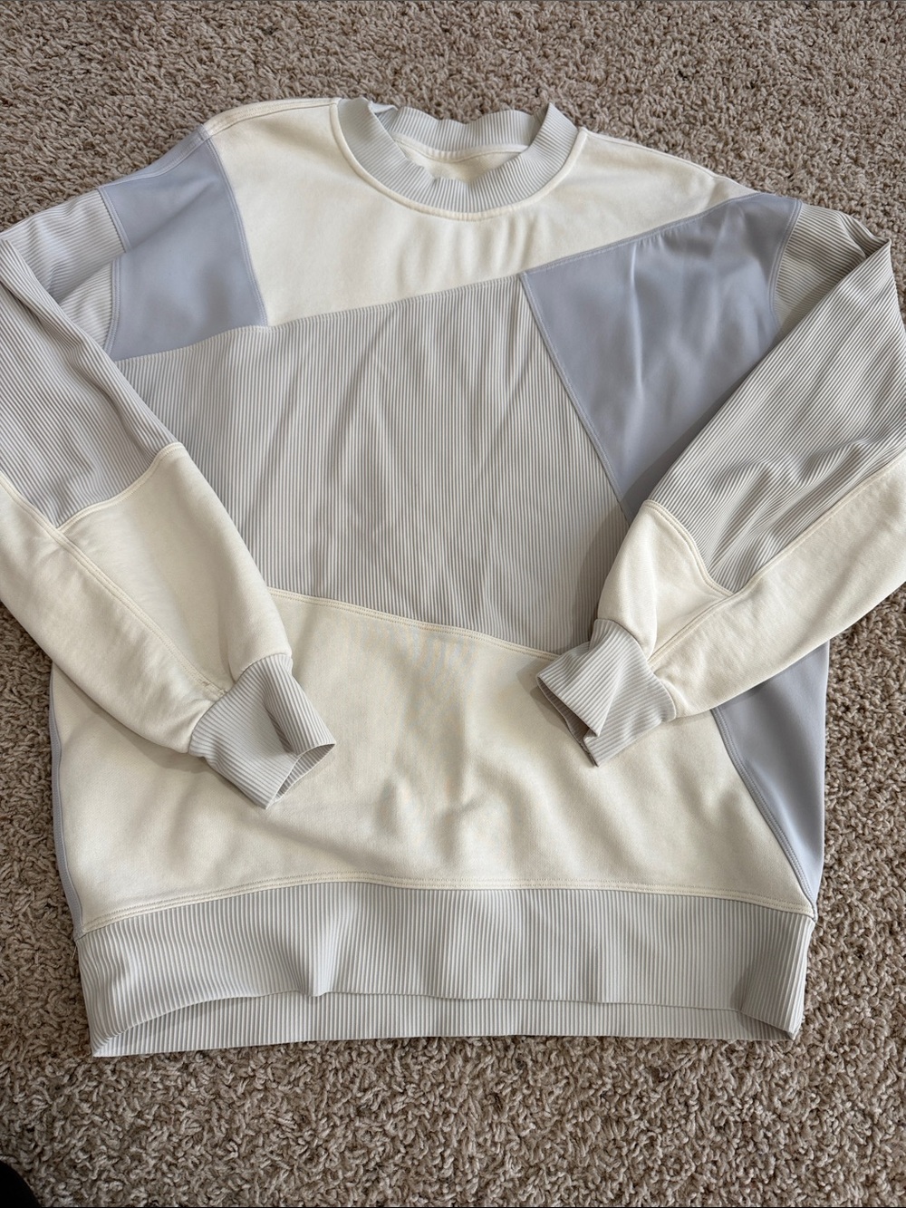 lululemon athletica Cream and Light Gray Colorblock Crewneck Sweater